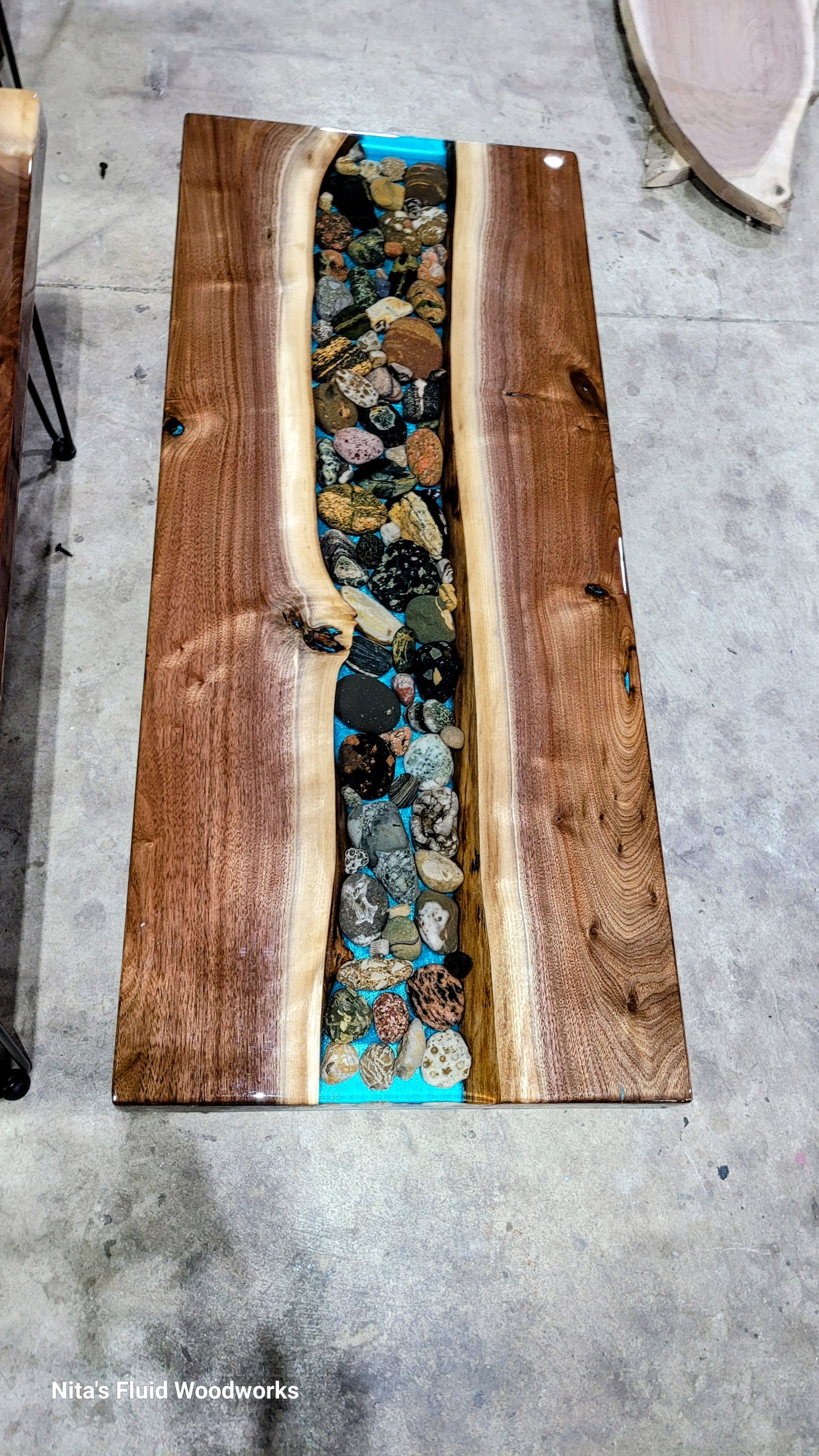 Handcrafted Petoskey Stone Table – Unique Resin Art Furniture | Nita's Fluid Wood