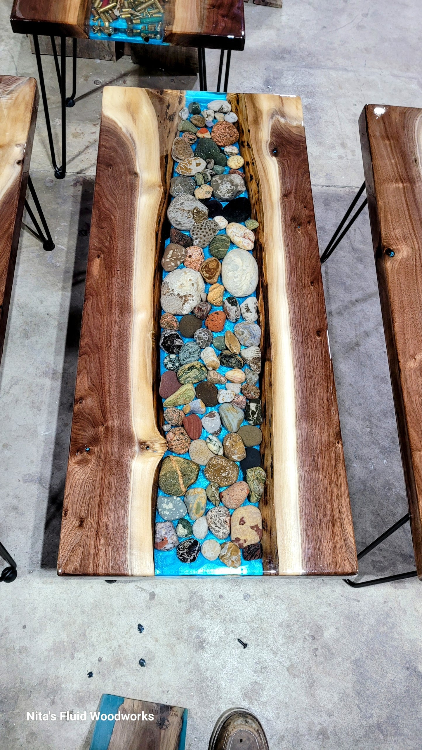 Handcrafted Petoskey Stone Table – Unique Resin Art Furniture | Nita's Fluid Wood