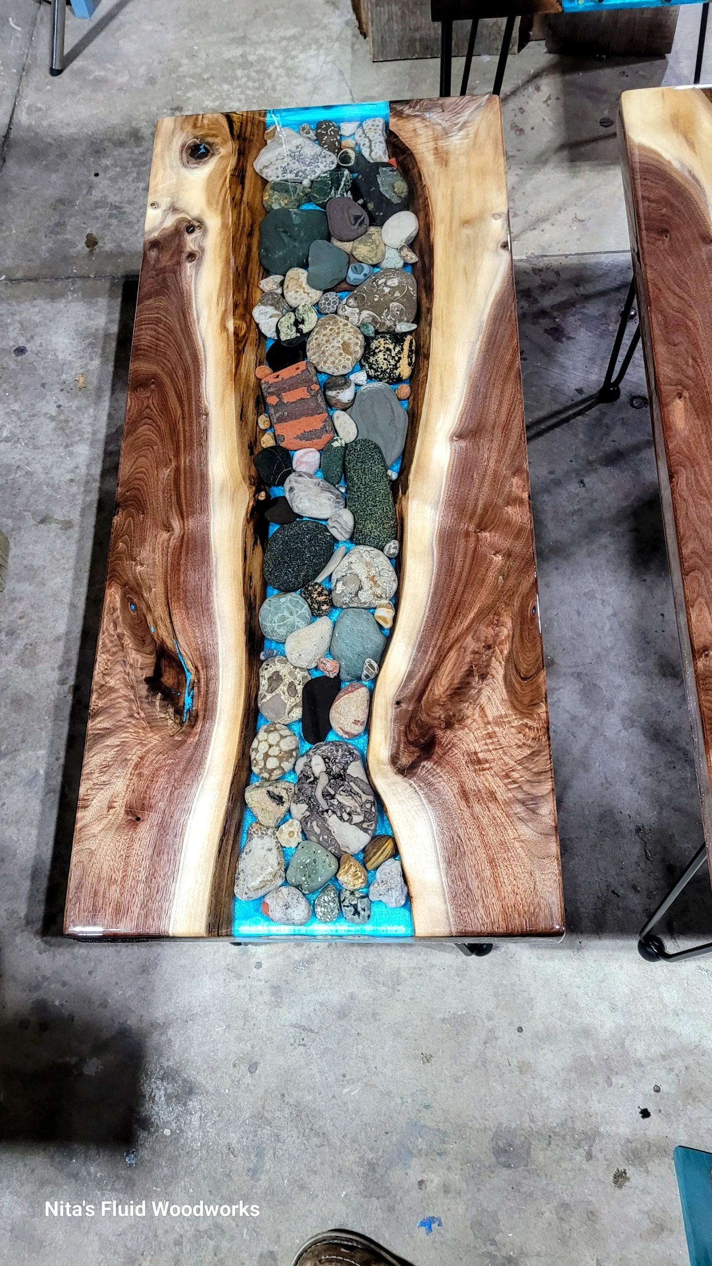 Handcrafted Petoskey Stone Table – Unique Resin Art Furniture | Nita's Fluid Wood