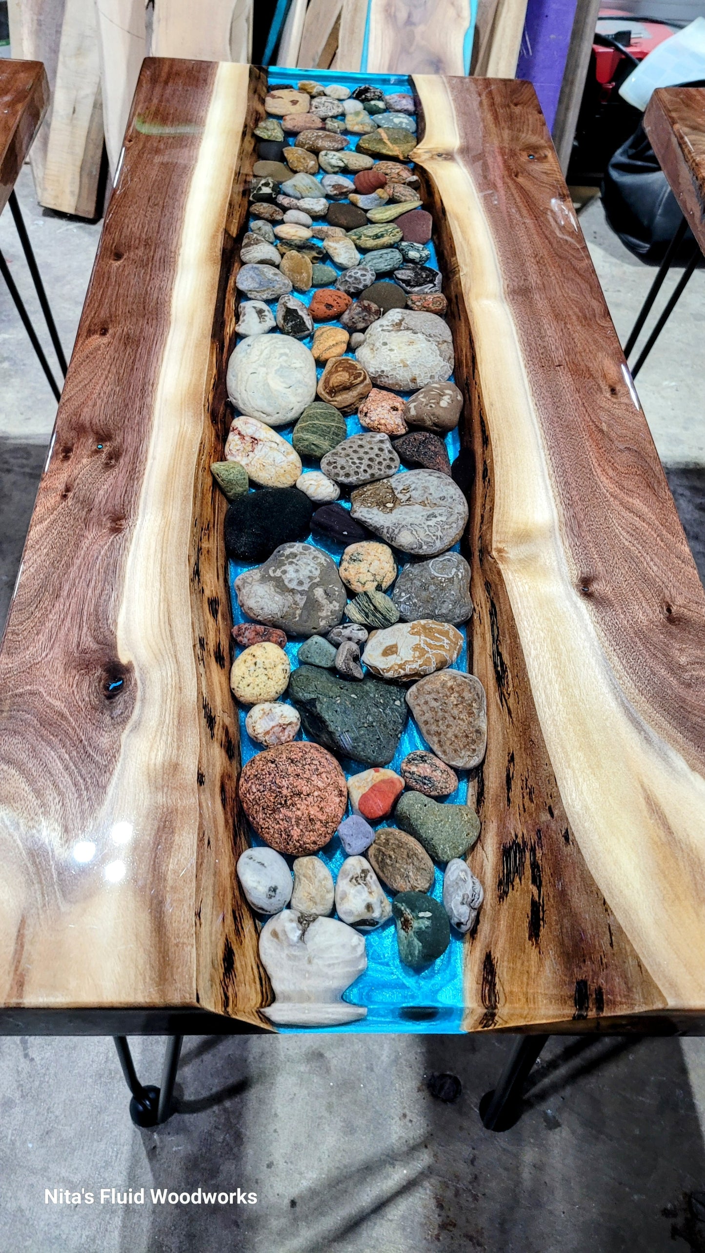 Handcrafted Petoskey Stone Table – Unique Resin Art Furniture | Nita's Fluid Wood