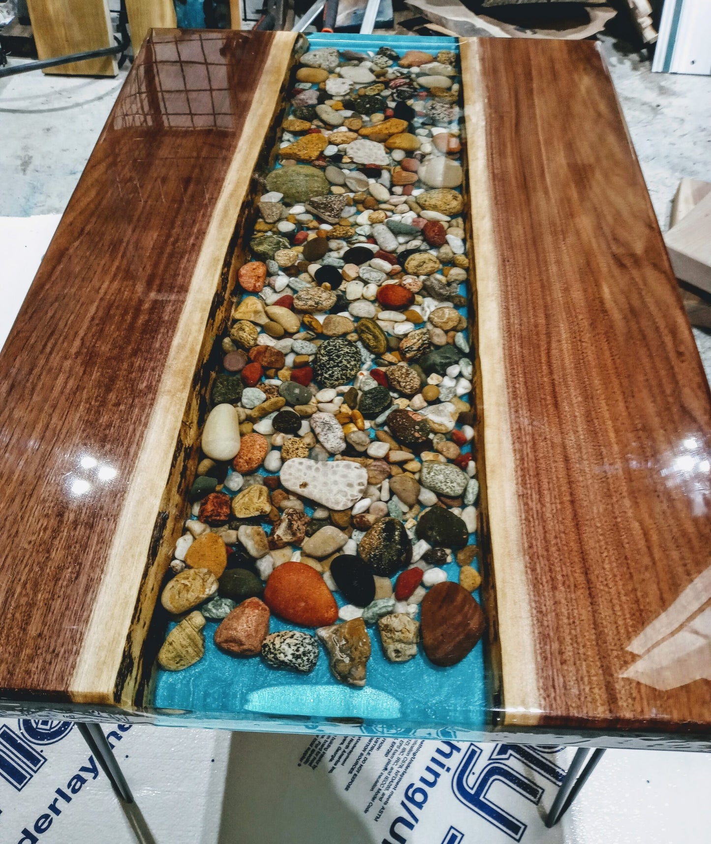 Live edge Epoxy river rock table