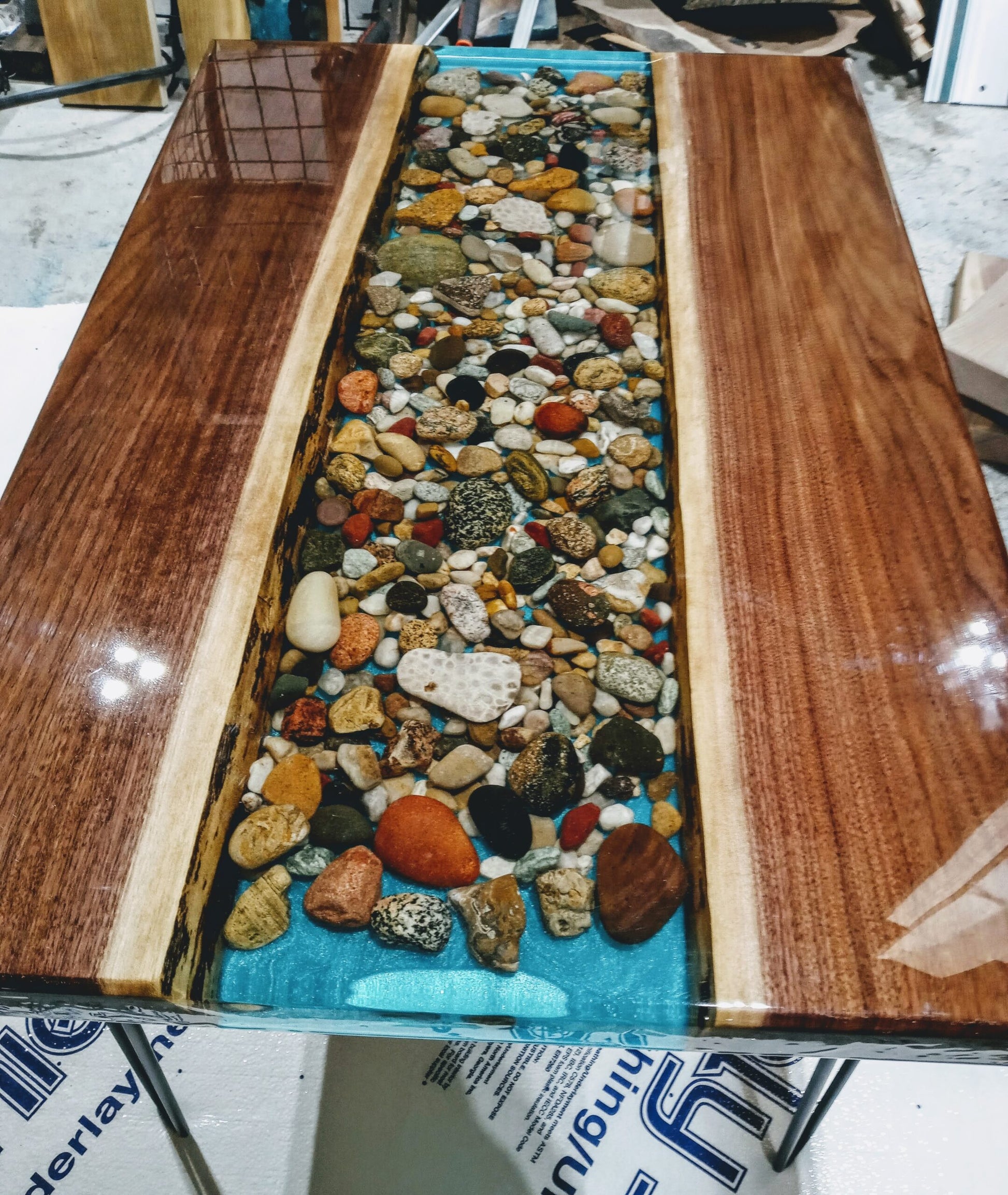 Live edge Epoxy river rock table