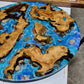 Handcrafted Resin Ocean Table with Aegean Olive Wood & Petoskey Stones | Nita's Fluid Wood