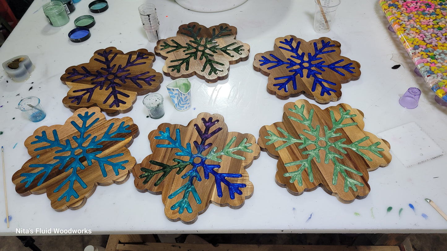 Wood Snowflake w Resin Inlay