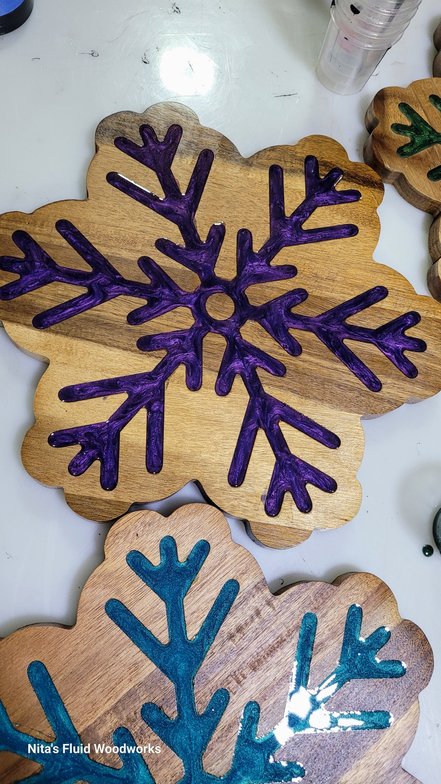 Wood Snowflake w Resin Inlay