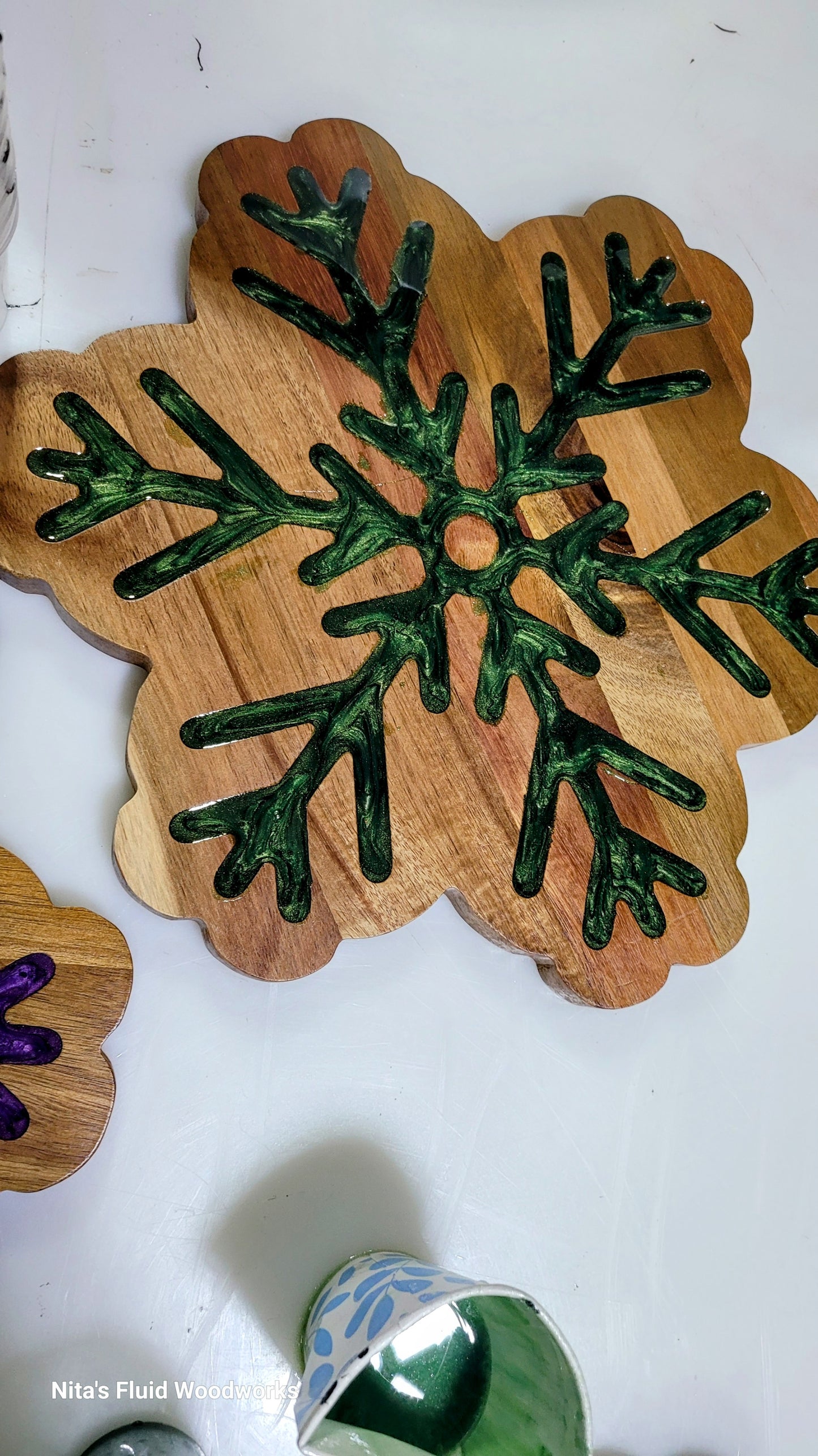 Wood Snowflake w Resin Inlay