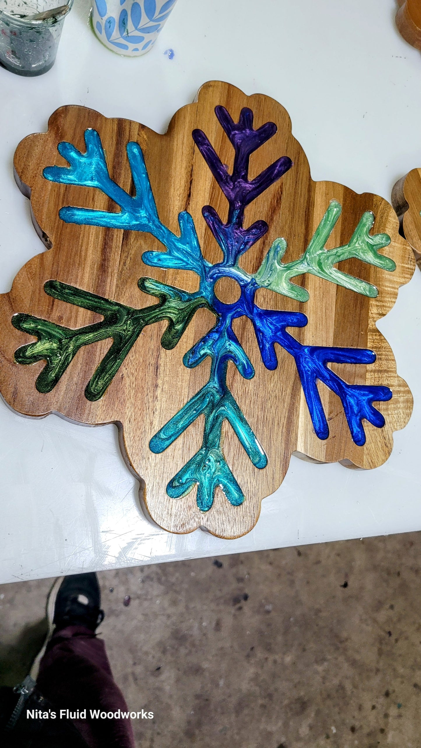 Wood Snowflake w Resin Inlay