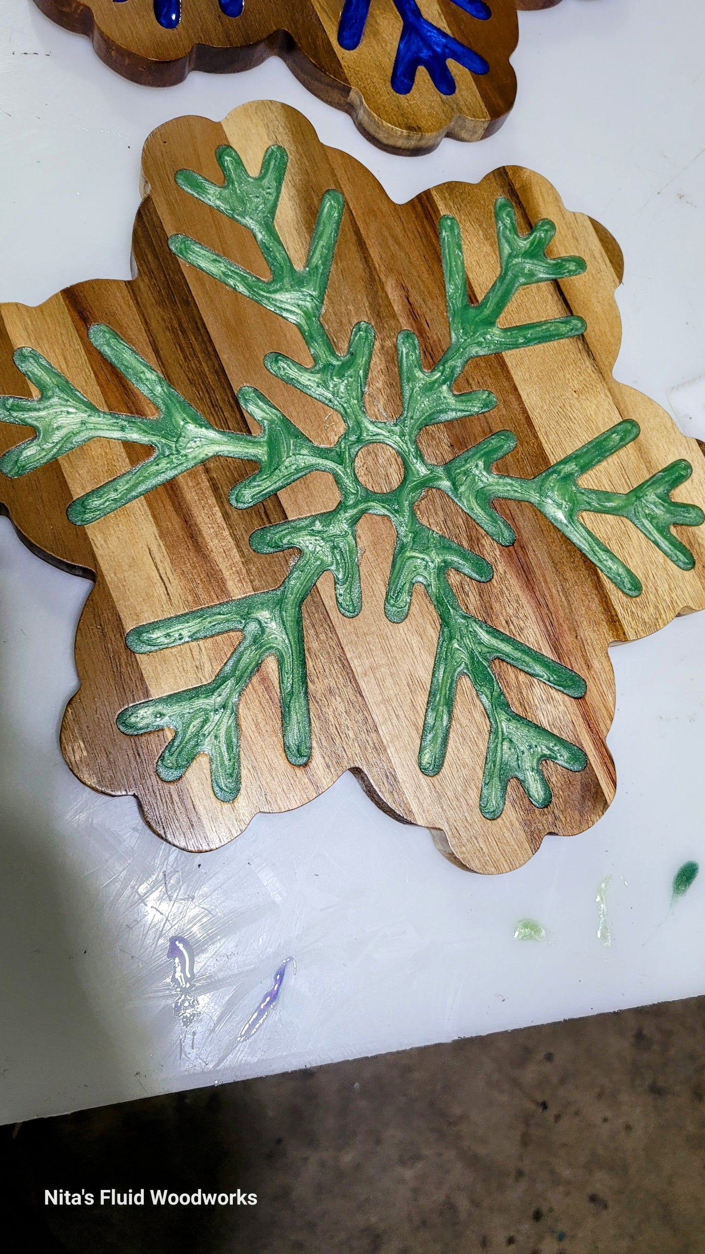 Wood Snowflake w Resin Inlay