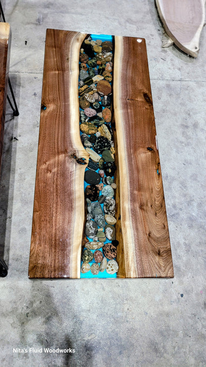Handcrafted Petoskey Stone Table – Unique Resin Art Furniture | Nita's Fluid Wood