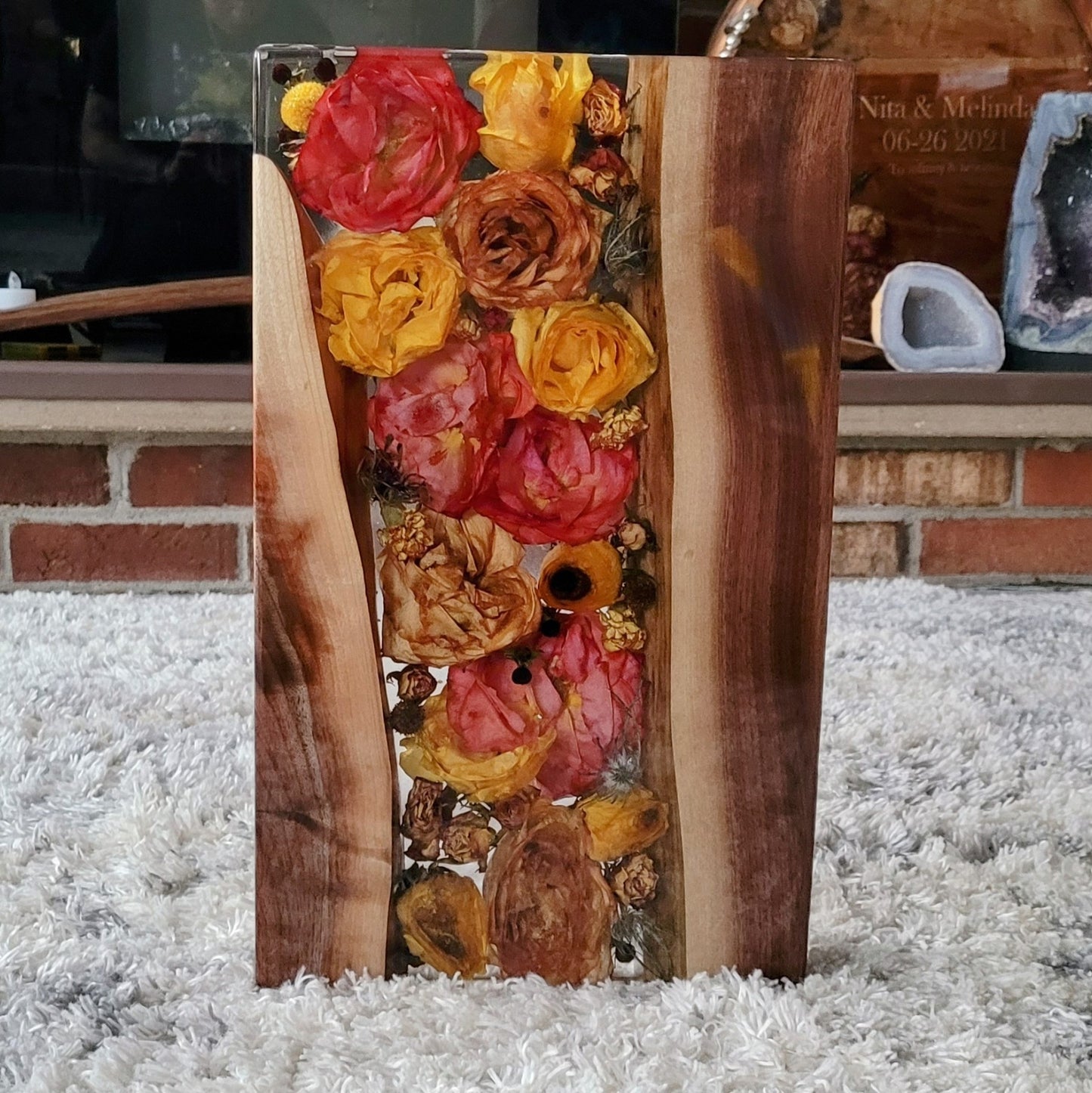 Bridal Bouquet Preservation Block – Handmade Hardwood & Crystal-Clear Resin Keepsake