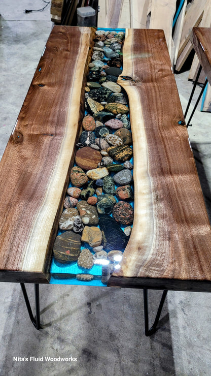 Handcrafted Petoskey Stone Table – Unique Resin Art Furniture | Nita's Fluid Wood