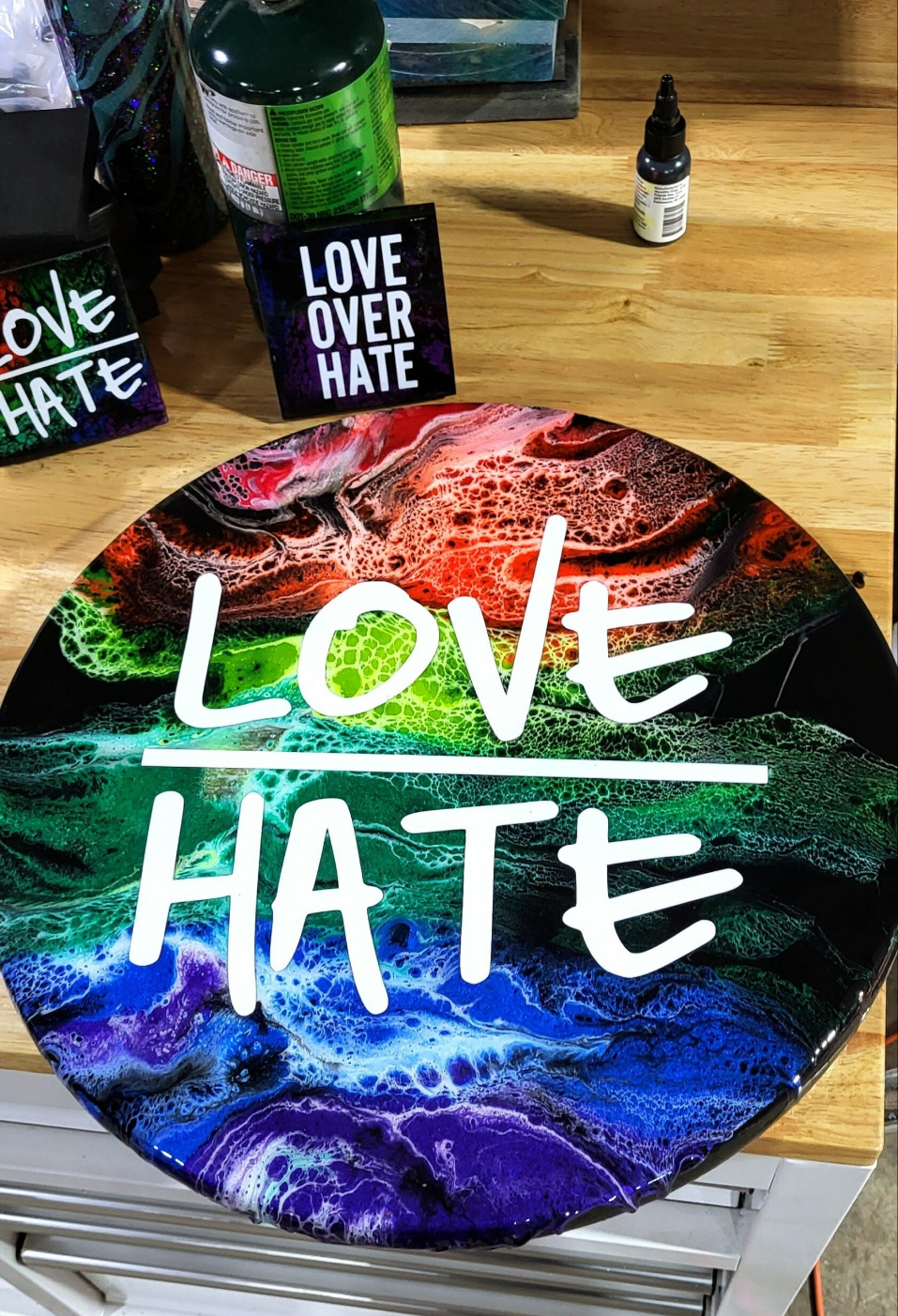 Love Over Hate Round Wall Art
